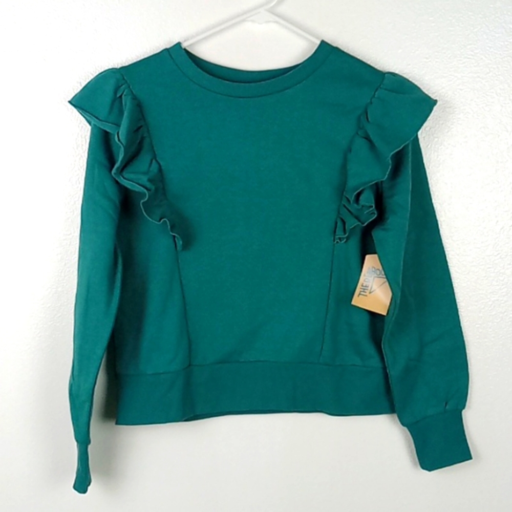 ThereAbouts Sweatshirt Girl's XL 16 North Sea Green Ruffle Pullover Top NWT